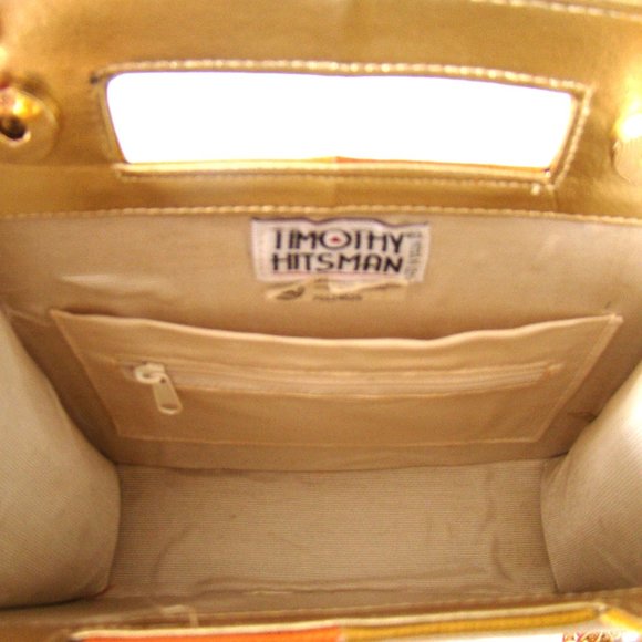 Timothy Hitsman Purse Color Block Orange Pink Green Gold Chain Strap Magnetic - Picture 6 of 8